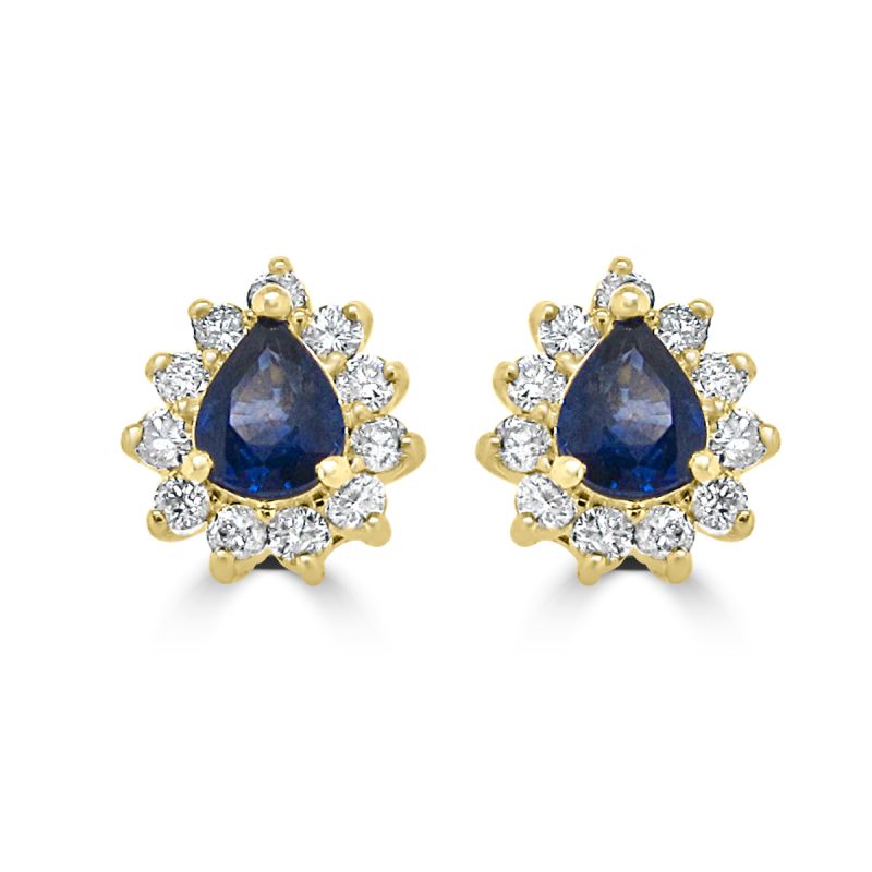 9ct Yellow Gold Sapphire & Diamond Cluster Earrings 0.39ct