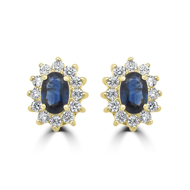 9ct Yellow Gold Sapphire & Diamond Cluster Earrings 0.58ct