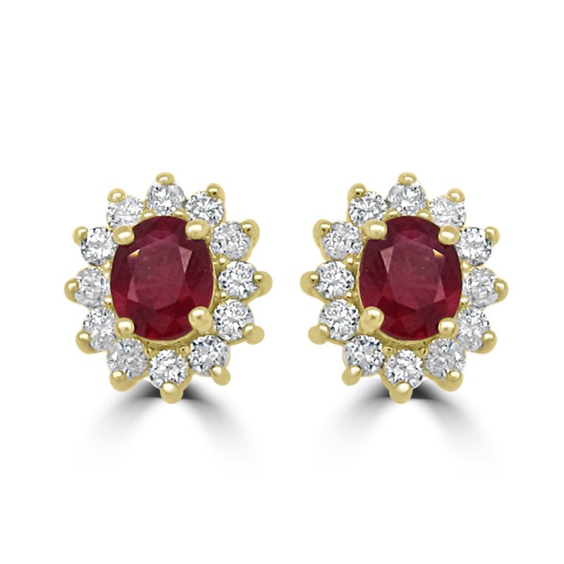 9ct Yellow Gold Ruby & Diamond Cluster Earrings 0.41ct