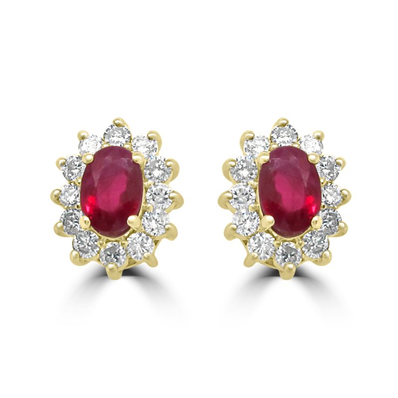 9ct Yellow Gold Ruby & Diamond Cluster Earrings 0.57ct