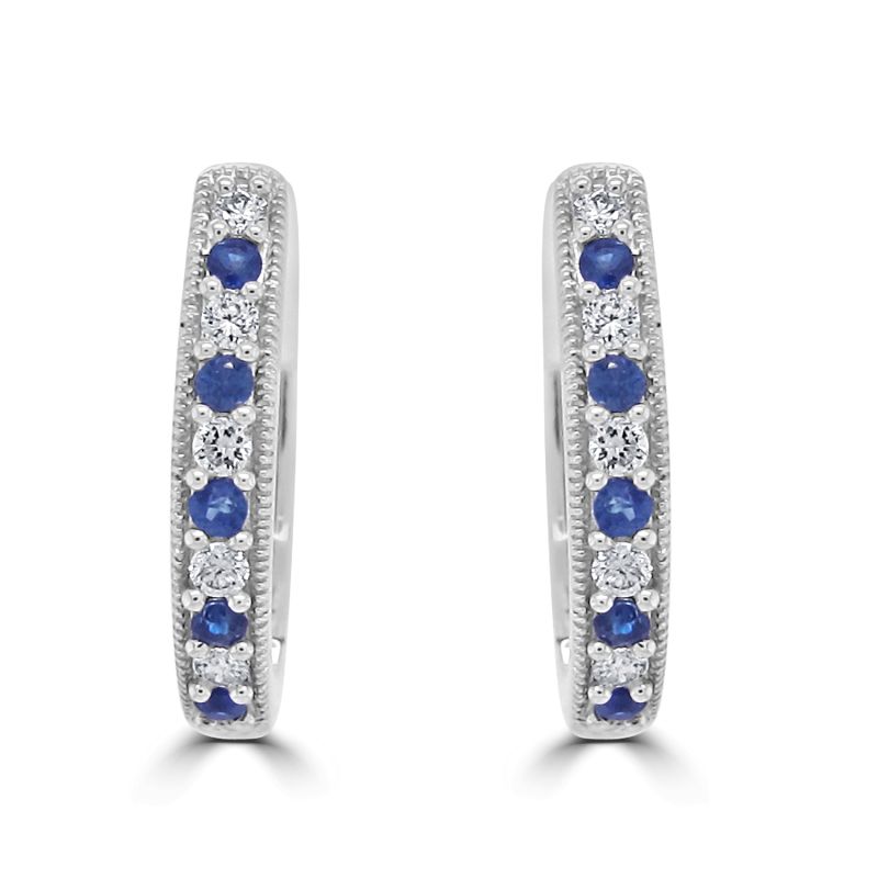 9ct White Gold Sapphire & Diamond Hoop Earrings 0.14ct