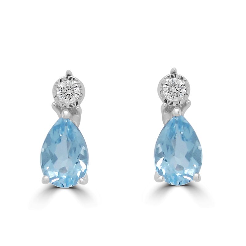 9ct White Gold Blue Topaz & diamond Stud Earrings