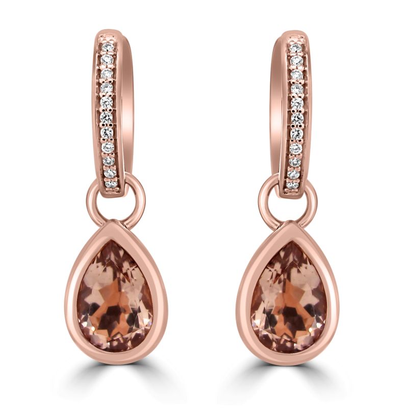 9ct Rose Gold Morganite & Diamond Drop Earrings  0.07ct