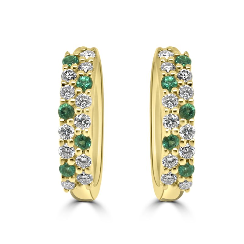 9ct Yellow Gold Emerald & Diamond Hoop Earrings 0.22ct