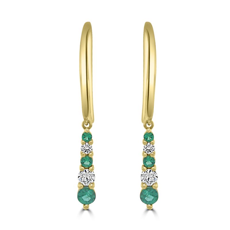 18ct Yellow Gold Emerald & Diamond Drop Earrings 0.18ct