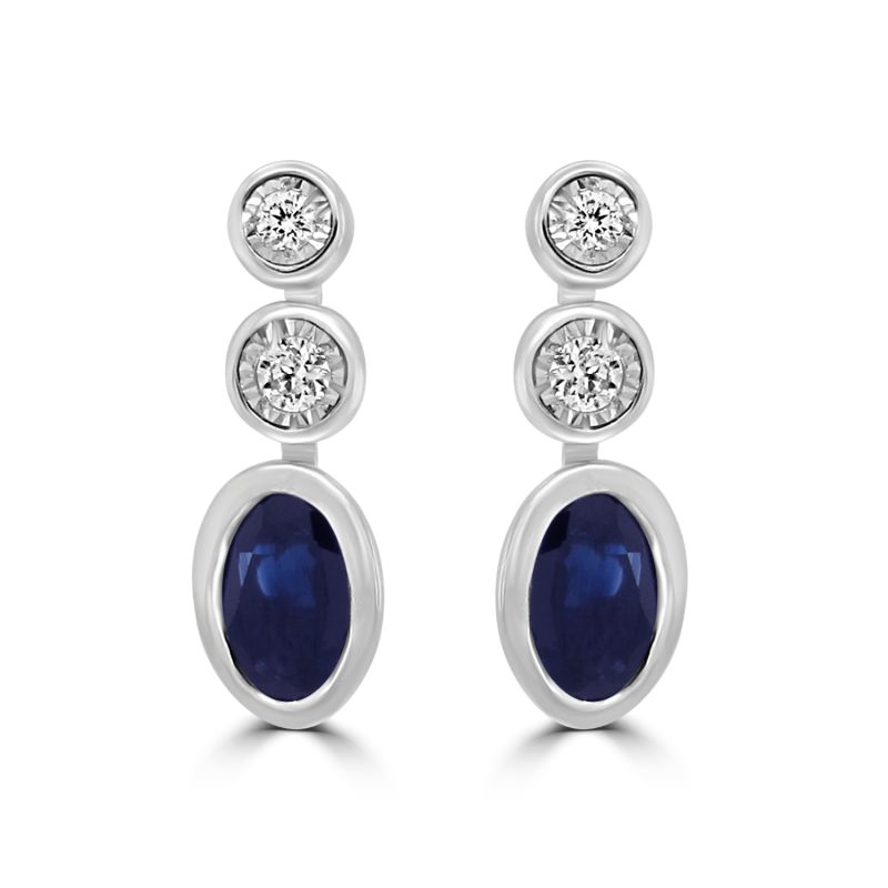 9ct White Gold Sapphire & Diamond 3 Stone Drop Earrings