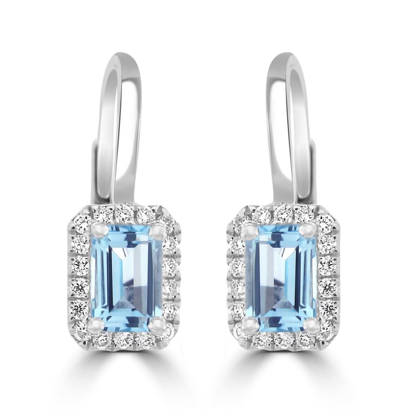 18ct White Gold Blue Topaz & Diamond Earrings 0.23ct