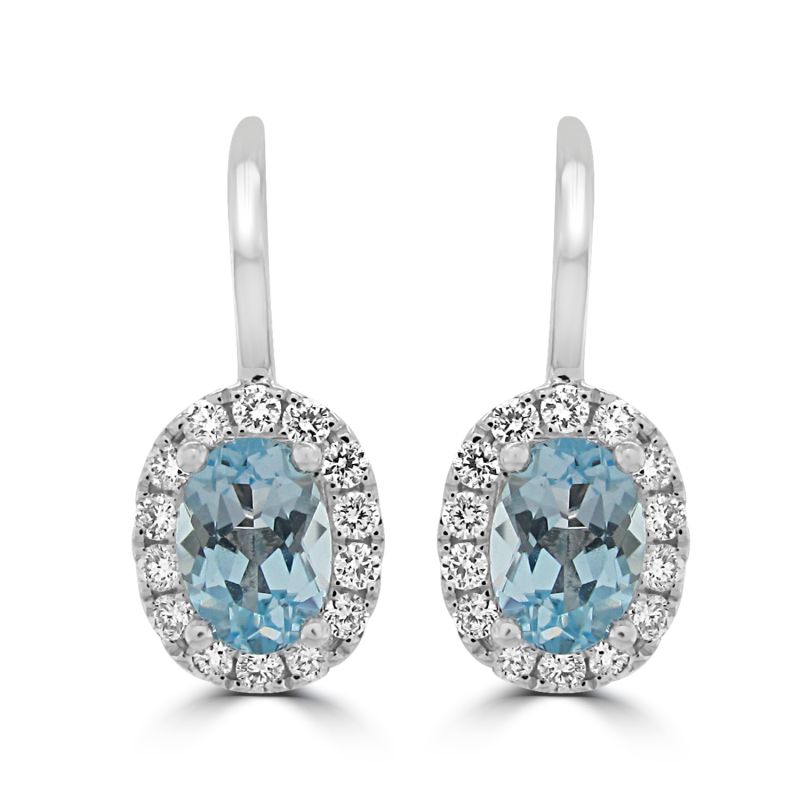 18ct White Gold Oval Blue Topaz & Diamond Earrings 0.46ct
