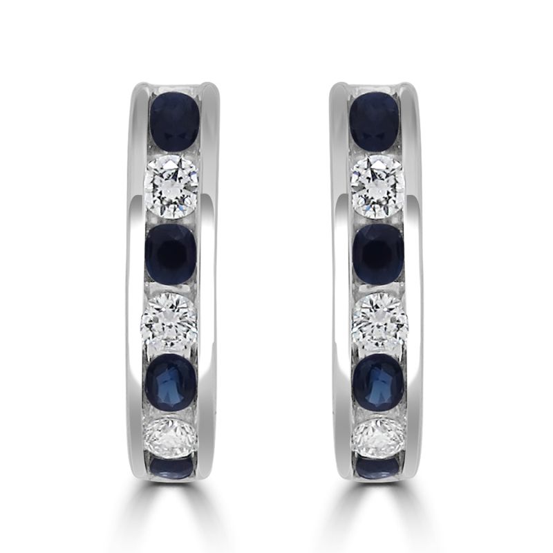 18ct White Gold Sapphire & Diamond "J" Earrings 0.22ct