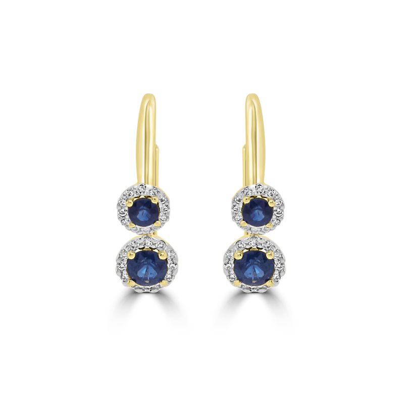 9ct Yellow Gold Double Sapphire Drop Halo Earrings 0.16