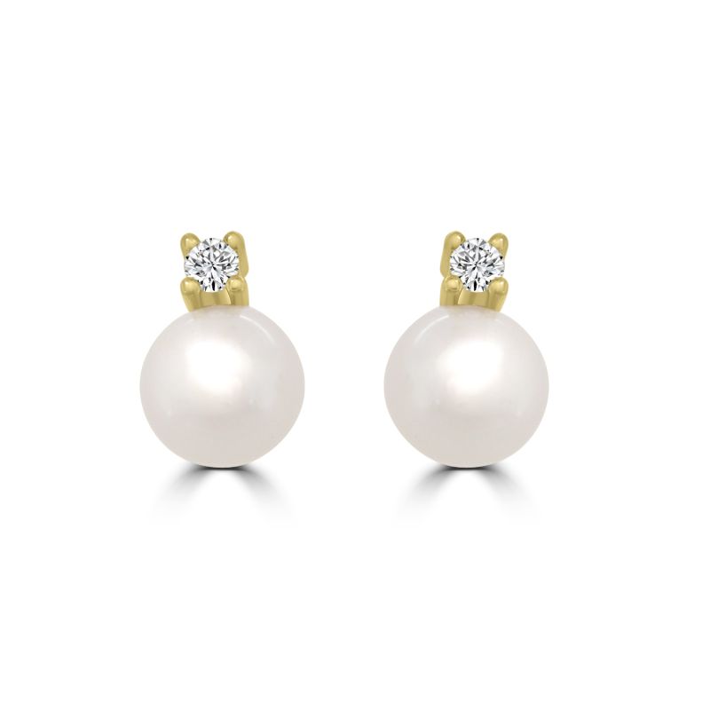 9ct Yellow Gold Pearl & Diamond Stud Earrings 0.10ct
