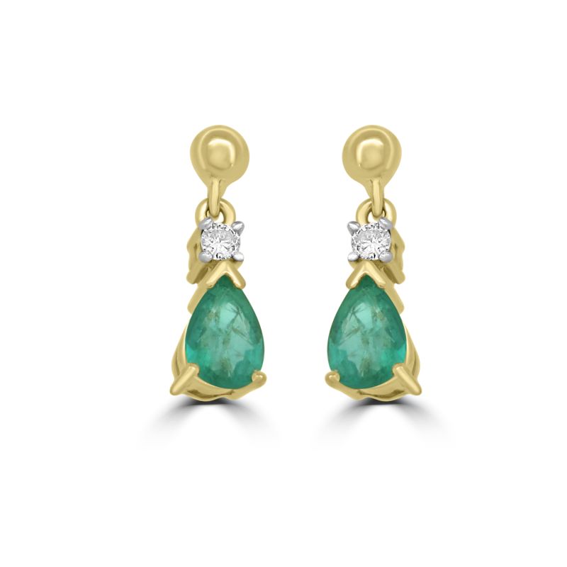 9ct Yellow Gold Emerald & Diamond Drop Earrings