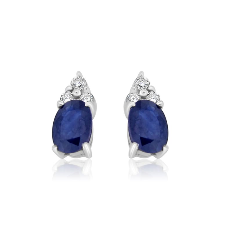 9ct White Gold Blue Sapphire & Diamond Stud Earrings