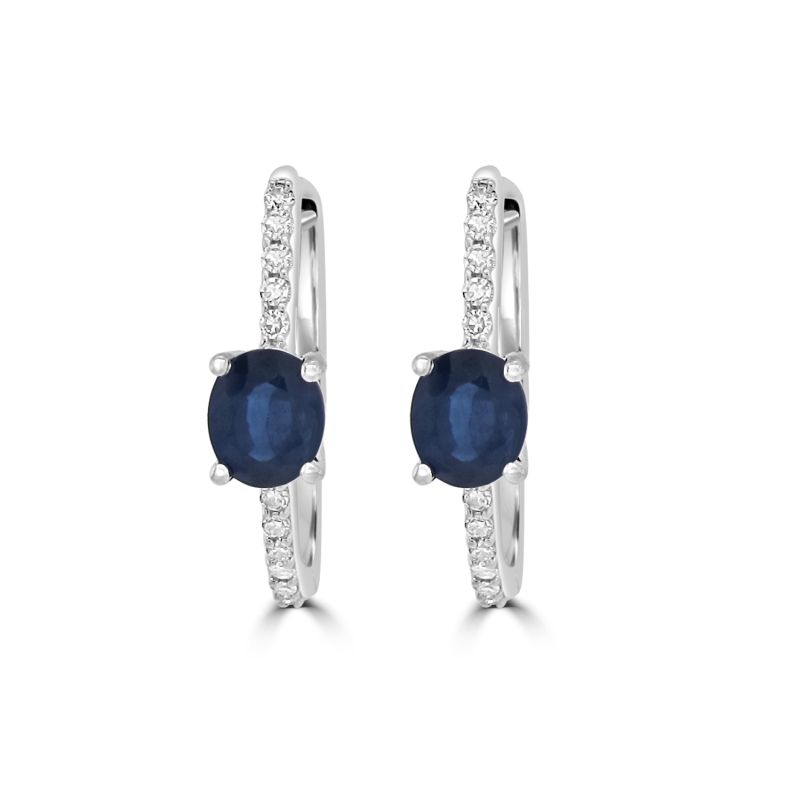 9ct White Gold Blue Sapphire & Diamond Hoop Earrings