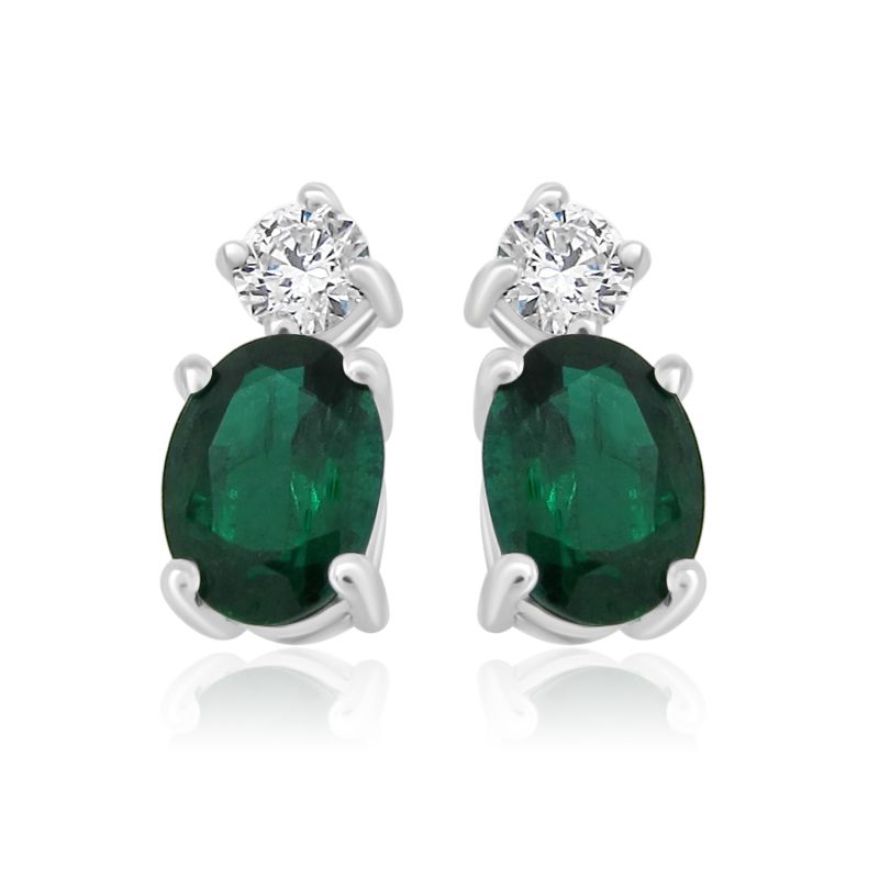 18ct White Gold Emerald and Diamond Drop Earrings 0.26ct