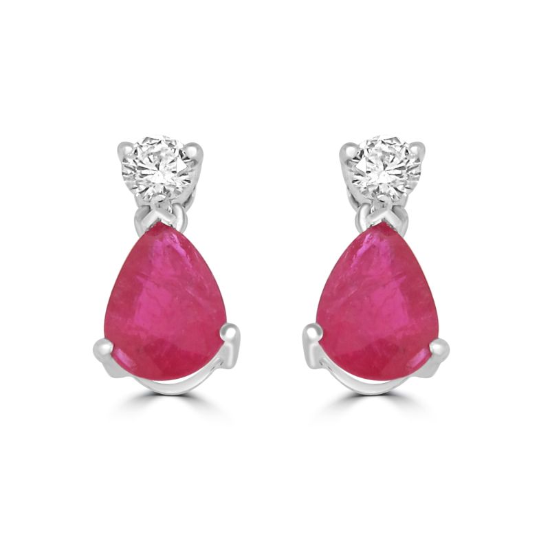 18ct White Gold Ruby and Diamond Drop Earrings 0.23ct