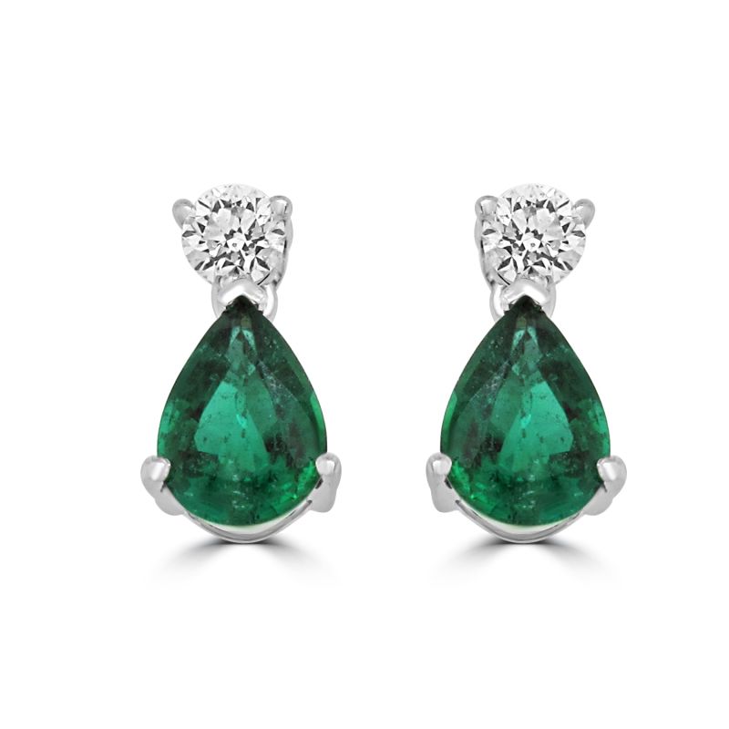 18ct White Gold Emerald & Diamond Drop Earrings 0.27ct