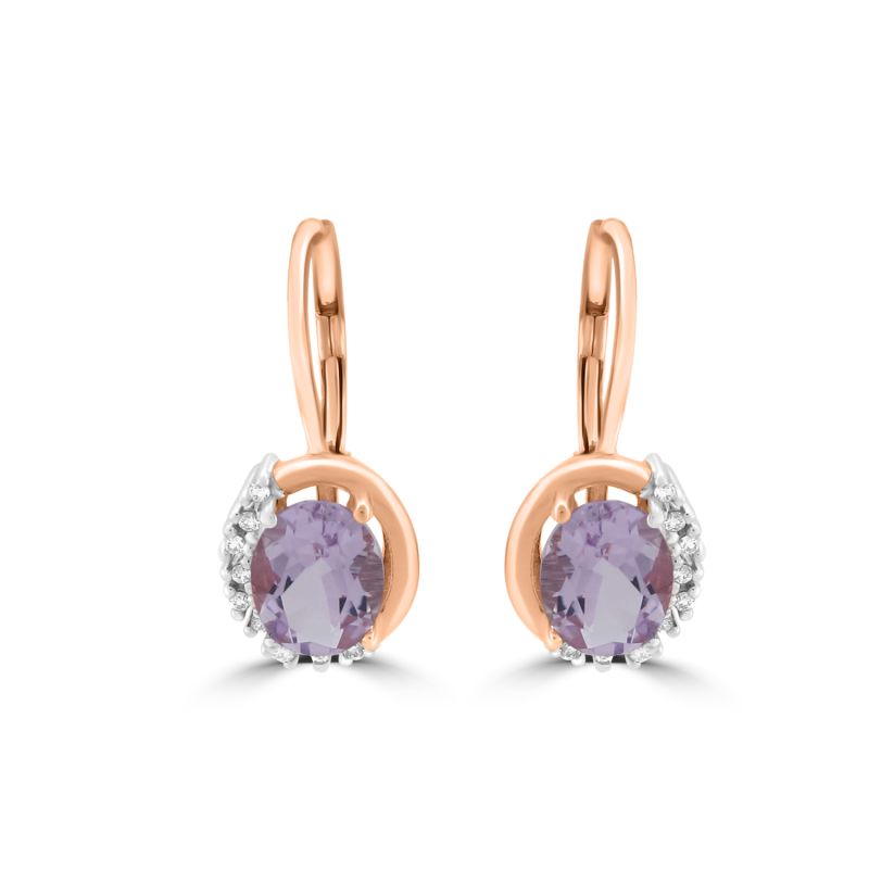 9ct Rose Gold Pink Amethyst & Diamond Earrings  0.08ct