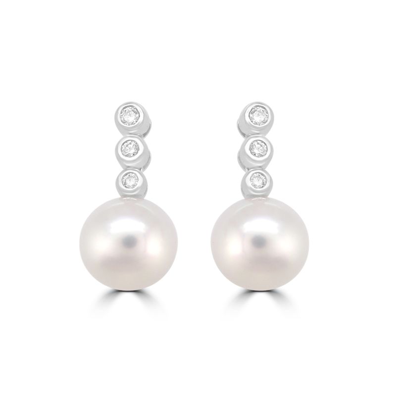 9ct White Gold Cultured Pearl & Diamond Drop Earrings 