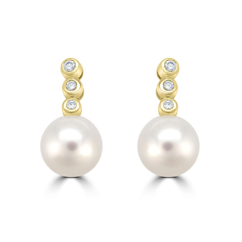 9ct Yellow Gold Cultured Pearl & Diamond Drop Earrings
