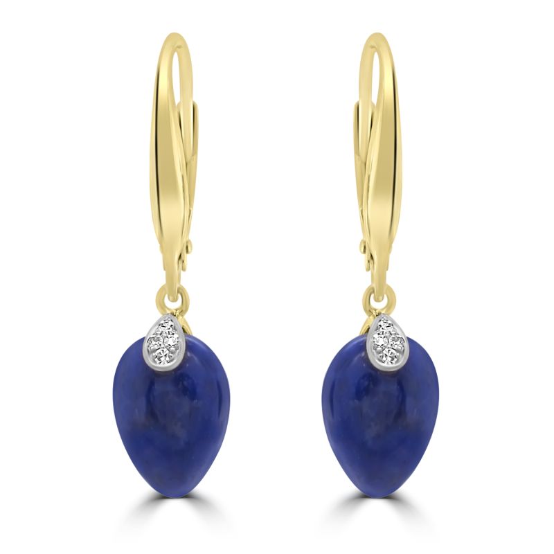 9ct Yellow Gold Lapis Lazuli & Diamond Drop Earrings 0.03ct