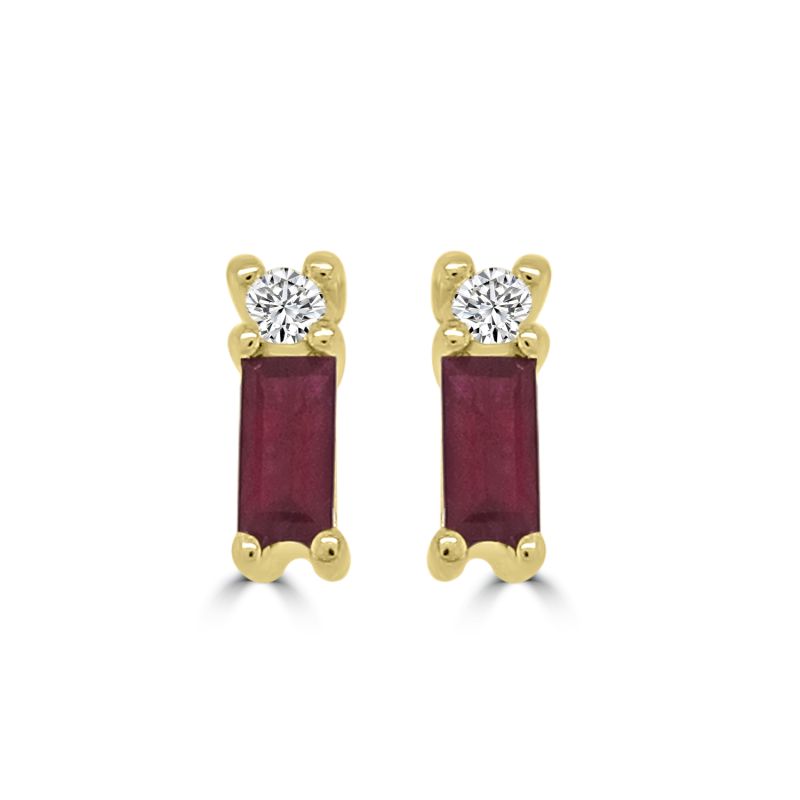 9ct Yellow Gold Ruby & Diamond Stud Earrings 0.04ct