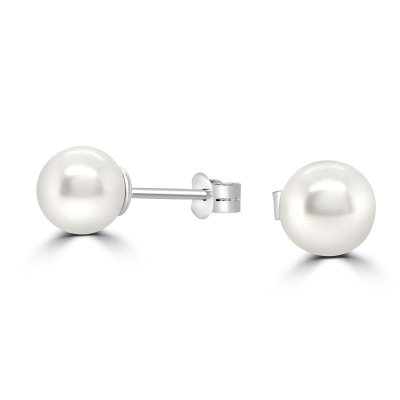 18ct White Gold Cultured Pearl Stud Earrings 7-7.5mm