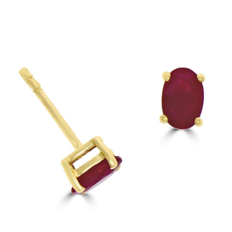 9ct Yellow Gold Oval Ruby Stud Earrings