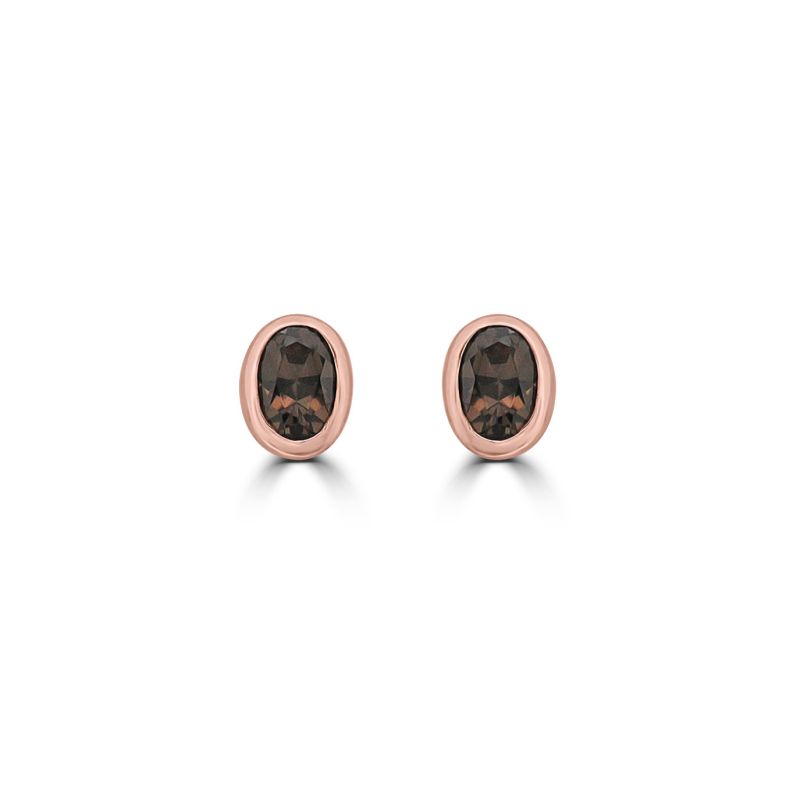 9ct Rose Gold Smokey Quartz Stud Earrings