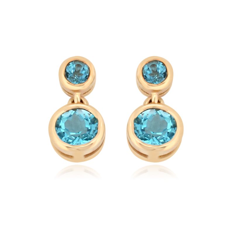 9ct Yellow Gold Round Blue Topaz Drop Earrings