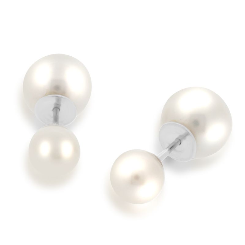 18ct White Gold Double Freshwater Pearl Earrings