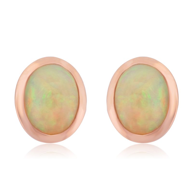 14ct Rose Gold Oval Shaped Opal Earrings