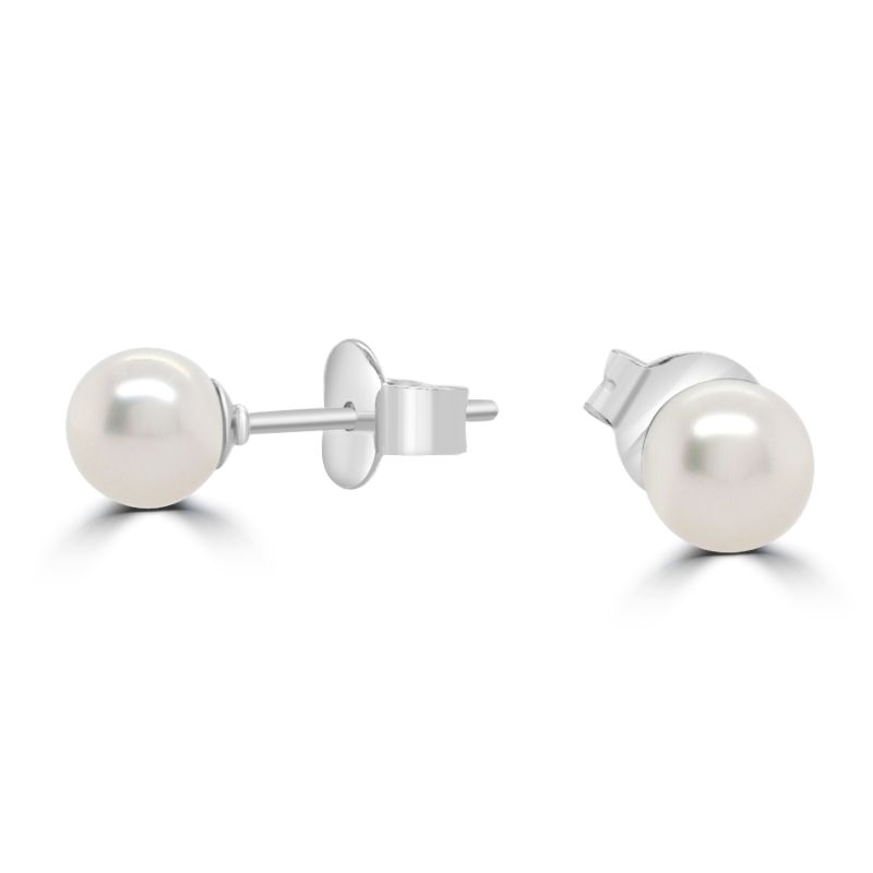 18ct White Gold Cultured Pearl Stud Earrings 5-5.5mm