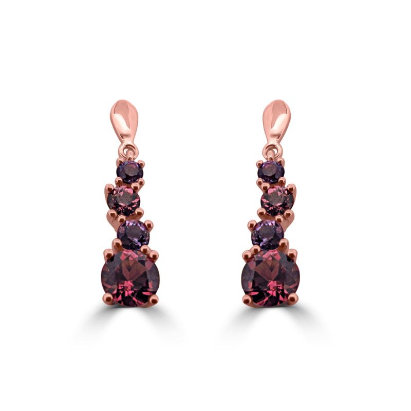 9ct Rose Gold Amethyst & Pink Rhodolite Drop Earrings