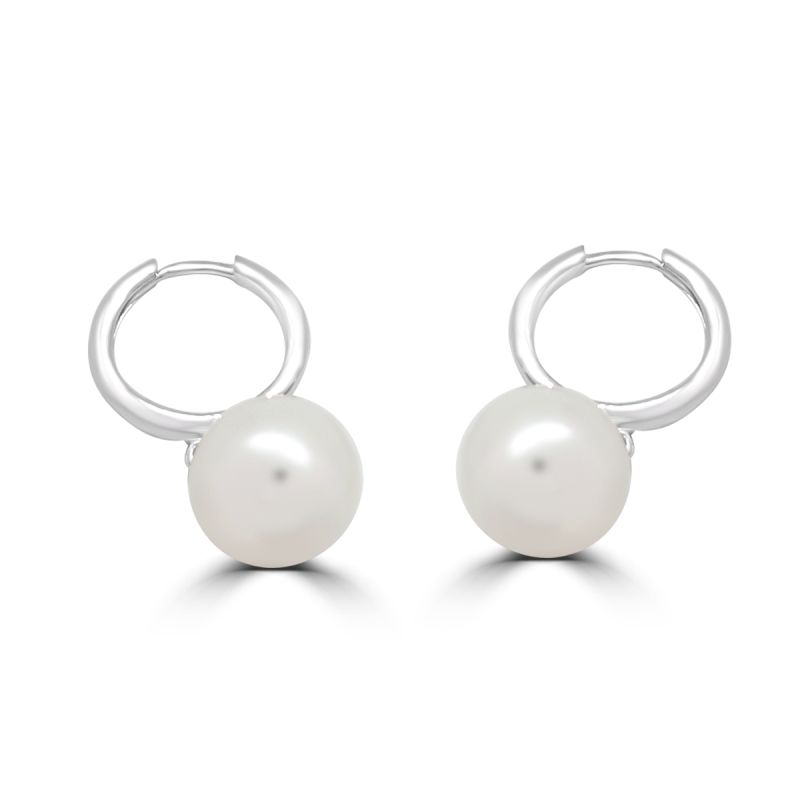 9ct White Gold Cultured Pearl Drop Hoop Earrings