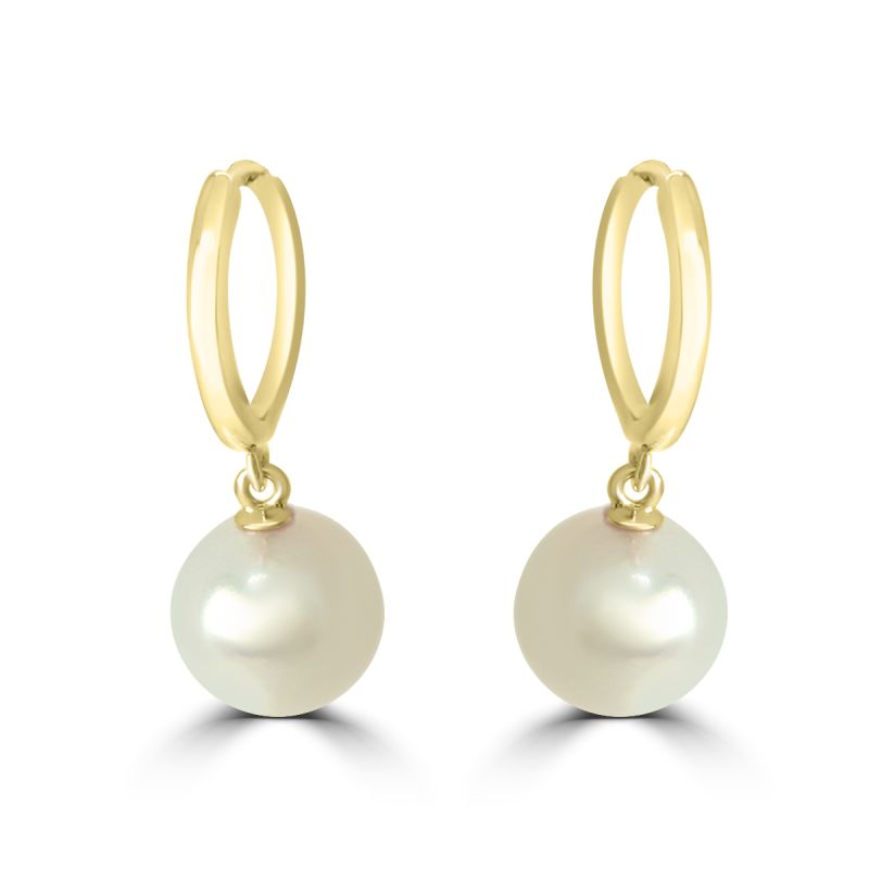 9ct Yellow Gold Cultured Pearl Hoop Drop Earrings