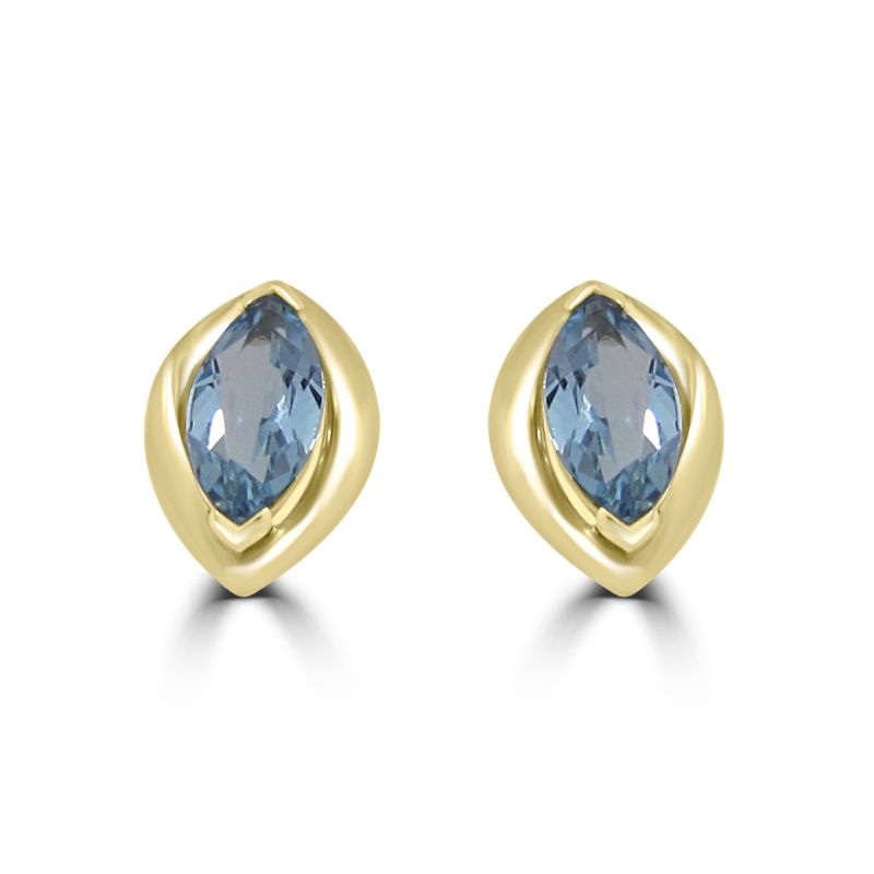 9ct Yellow Gold Marquise Cut Blue Topaz Earrings
