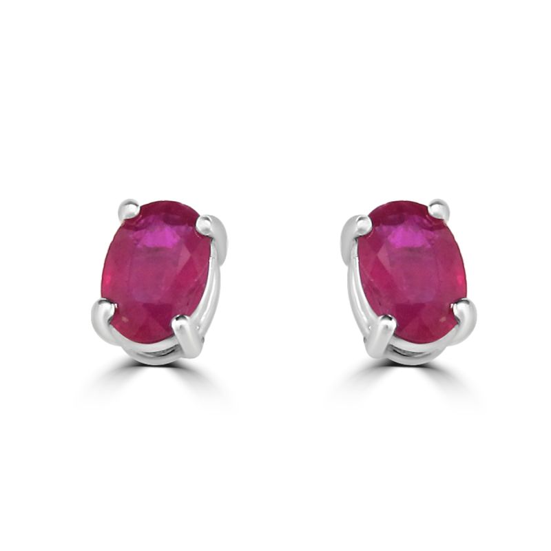 9ct White Gold Oval Ruby Stud Earrings 0.91ct