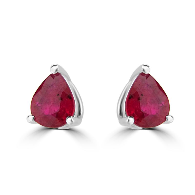 9ct White Gold Pear Shaped Ruby Stud Earrings 0.62ct
