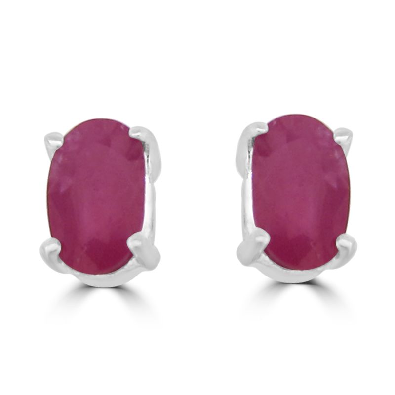 9ct White Gold Oval Ruby Stud Earrings