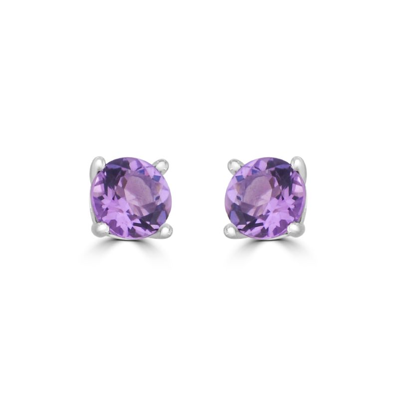 9ct White Gold Round Amethyst Stud Earrings