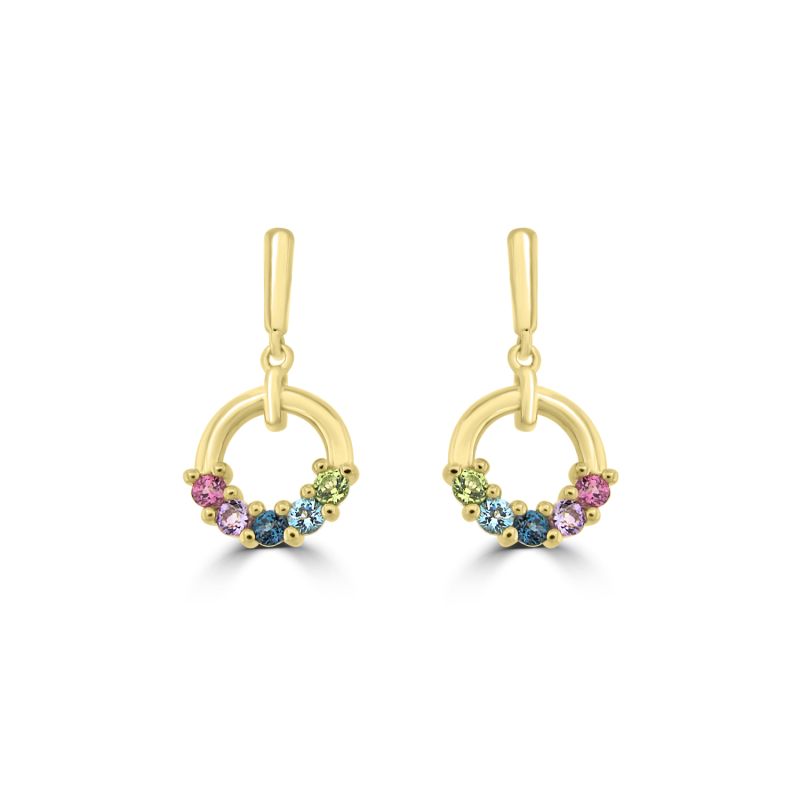 9ct Yellow Gold Rainbow Gemstone Drop Earrings