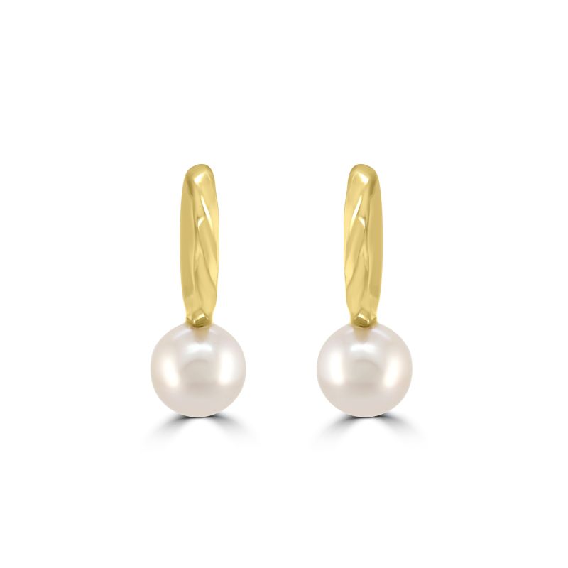 9ct Yellow Gold Twist Hoops with Pearl Drop