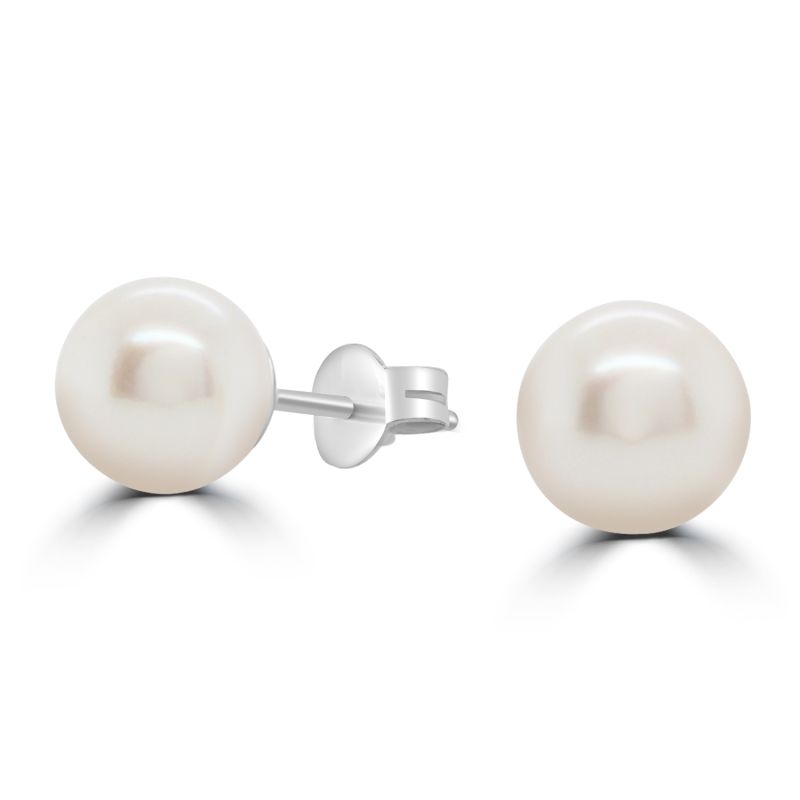 18ct White Gold Cultured Pearl Stud Earrings 8-8.5mm