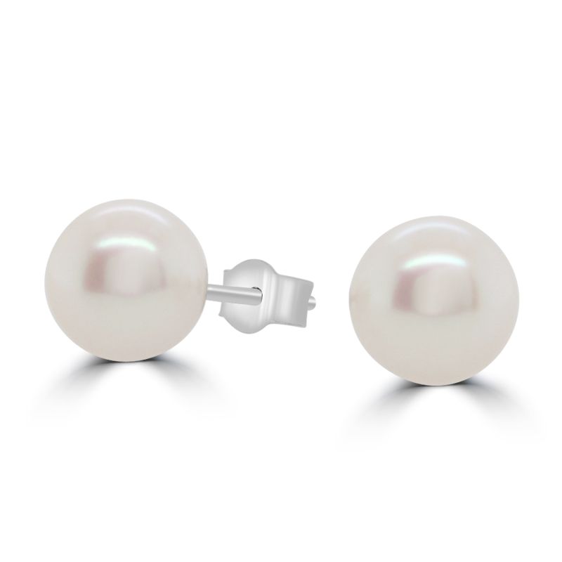 9ct White Gold Cultured Fresh Water Pearl Stud Earrings 8-8.5mm