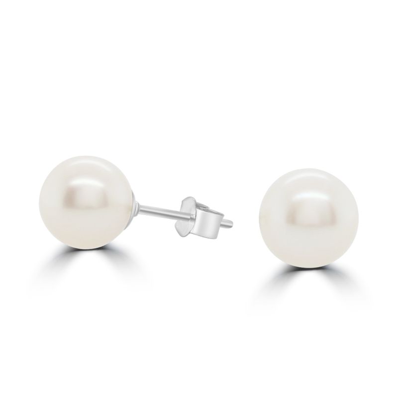 9ct White Gold Cultured Fresh Water Pearl Stud Earrings 8.5-9mm