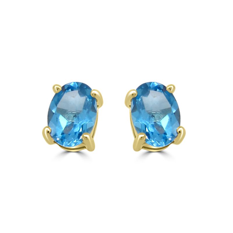 9ct Yellow Gold Blue Topaz Stud Earrings 