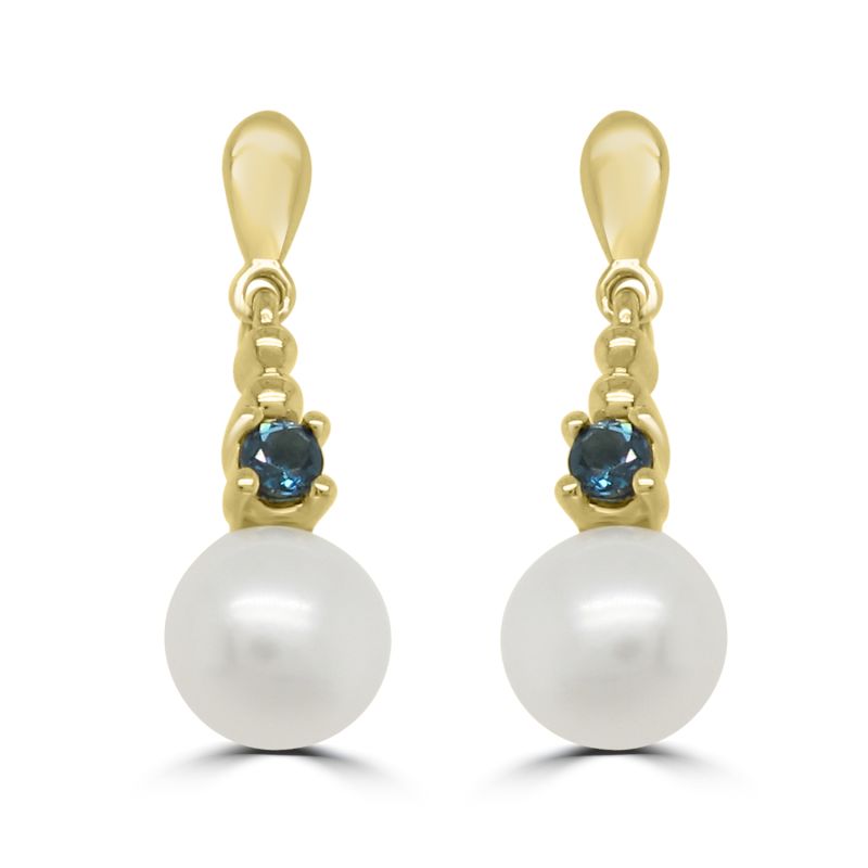 9ct Yellow Gold Freshwater Pearl & London Blue Topaz earrings