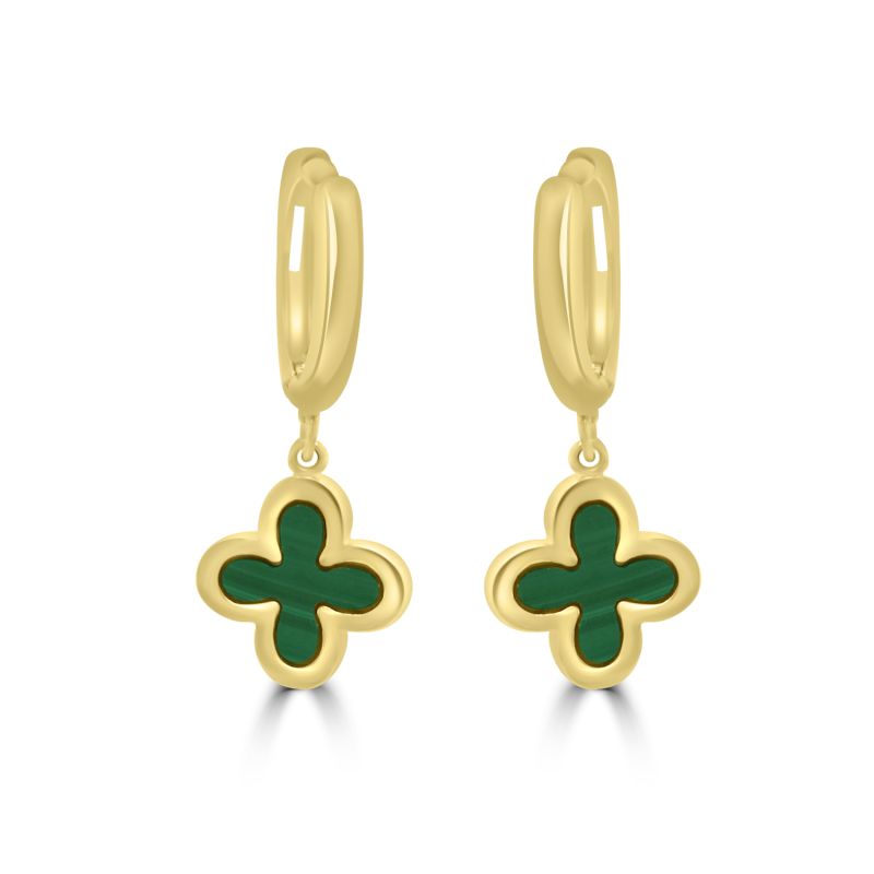 9ct Yellow Gold Floral Malachite Hoop Earrings with Drop 