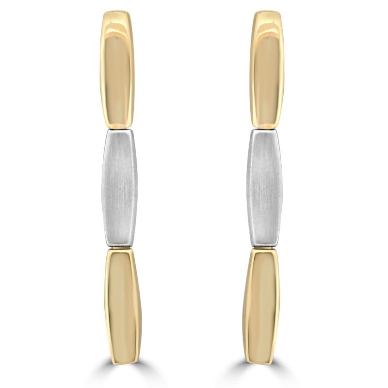 9ct Yellow & White Gold Satin & Polished Link Drop Earrings
